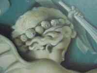 scratch on head top left, copper panel