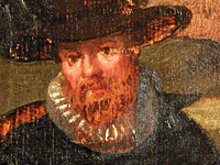 Repainting of a red beard with darker paint on a 17th century panel painting